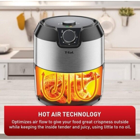 T-Fal Healthy Air Fryer Easy Fry Prestige 4.2L XL, Low Oil, Silver w Basket New - Picture 2 of 6